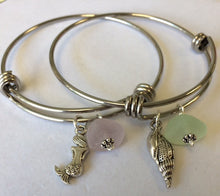 Load image into Gallery viewer, Sea Glass Bangle with Charm - Lively Accents