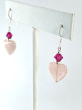Load image into Gallery viewer, Rose Quartz and Swarovski Crystal Heart Earrings - Lively Accents